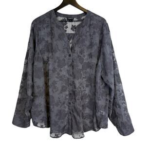 Torrid Burnout Button Down Sheer Blouse Floral Gray - Plus Size 2 2X